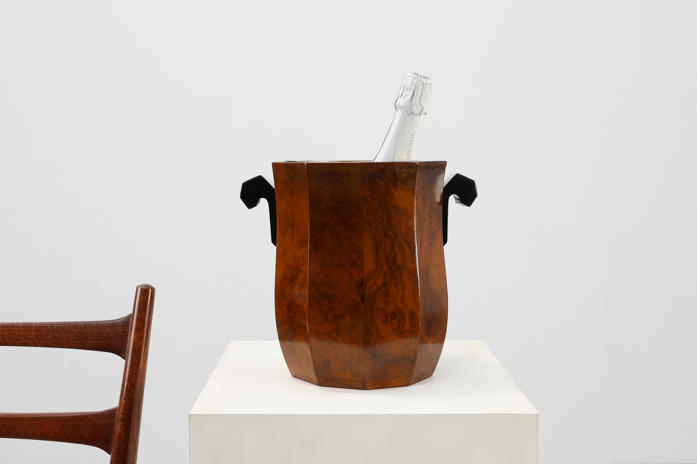 Art Deco sculptural burlwood ice bucket, France ca. 1925thumbnail